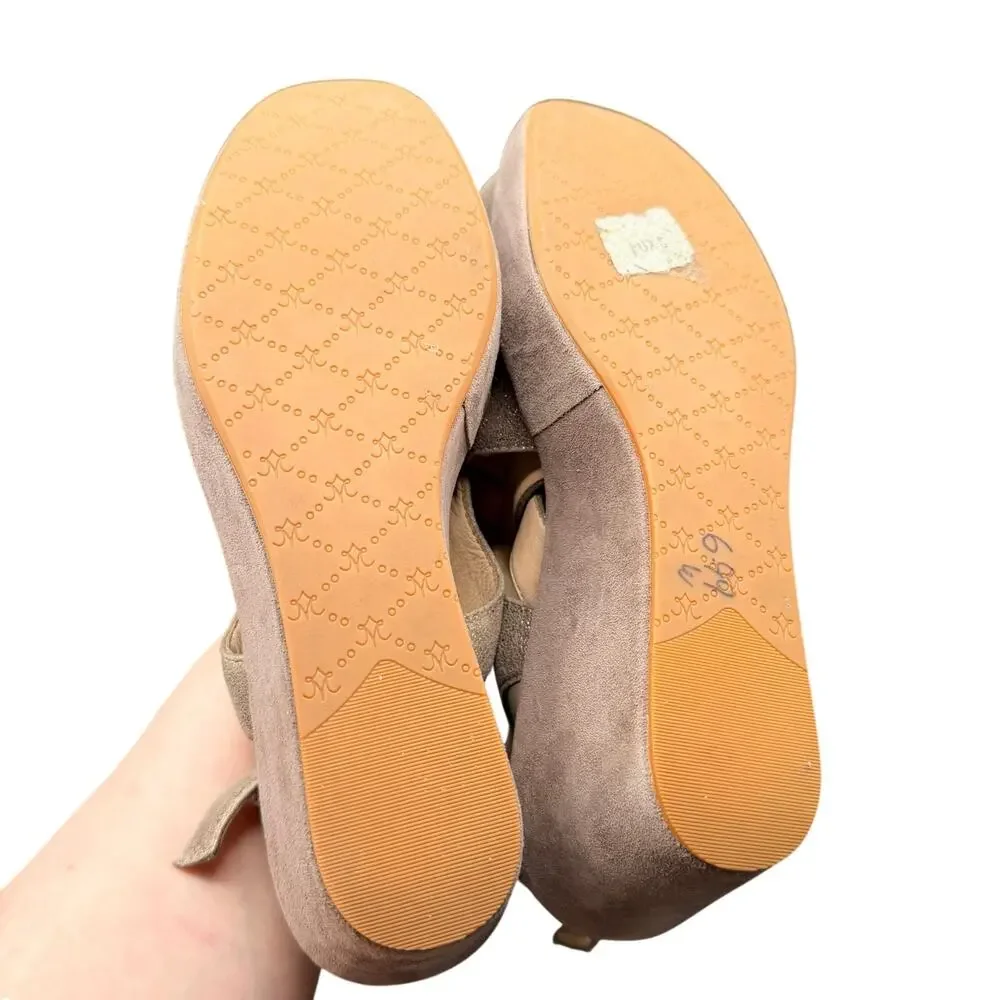 Johnston & Murphy Wedge Sandals Size 10M Taupe Suede Platform